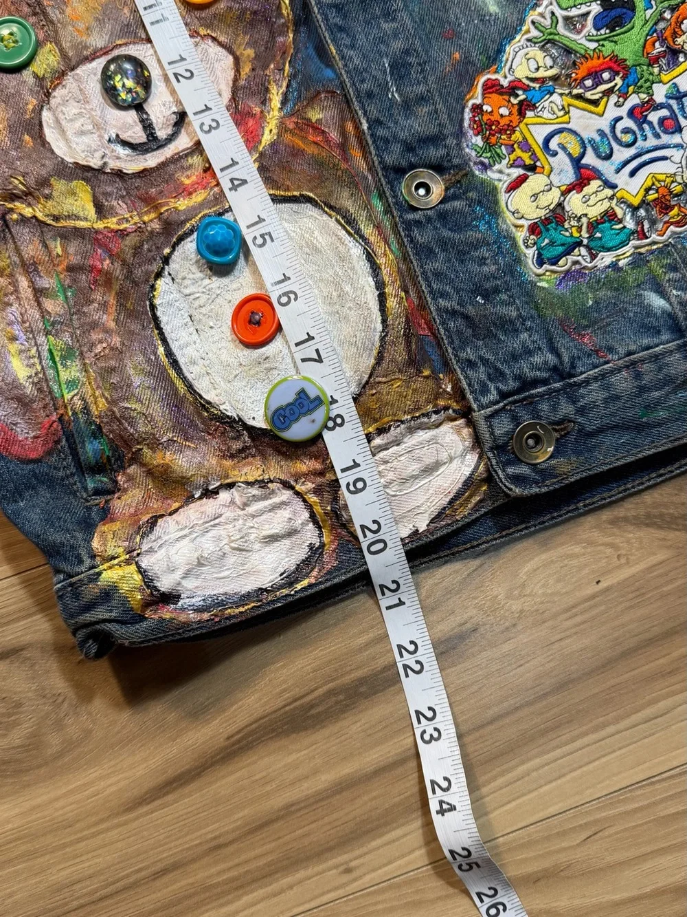 The Children's Place Denim Jacket with Painted Teddy & Patches - Blue